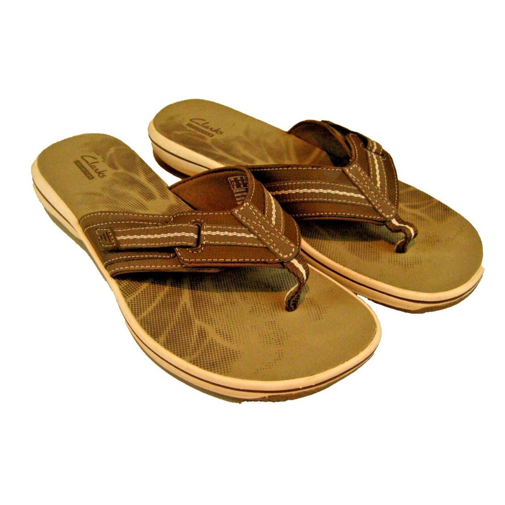 Womens Clarks Gray/White Beach Thongs Sandals sz 10M